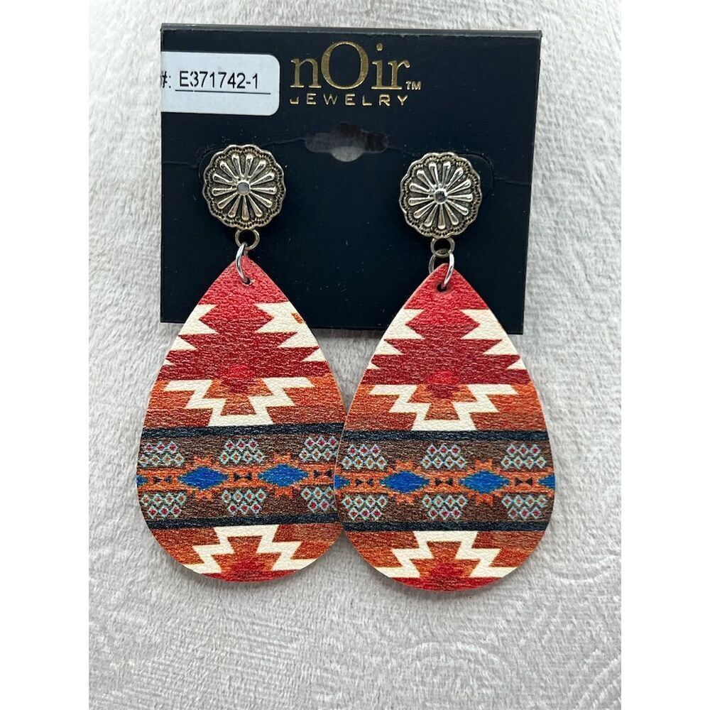 nOir Jewelry Aztec Style Red Ivory Teardrop Dangle Earrings Multicolor B10